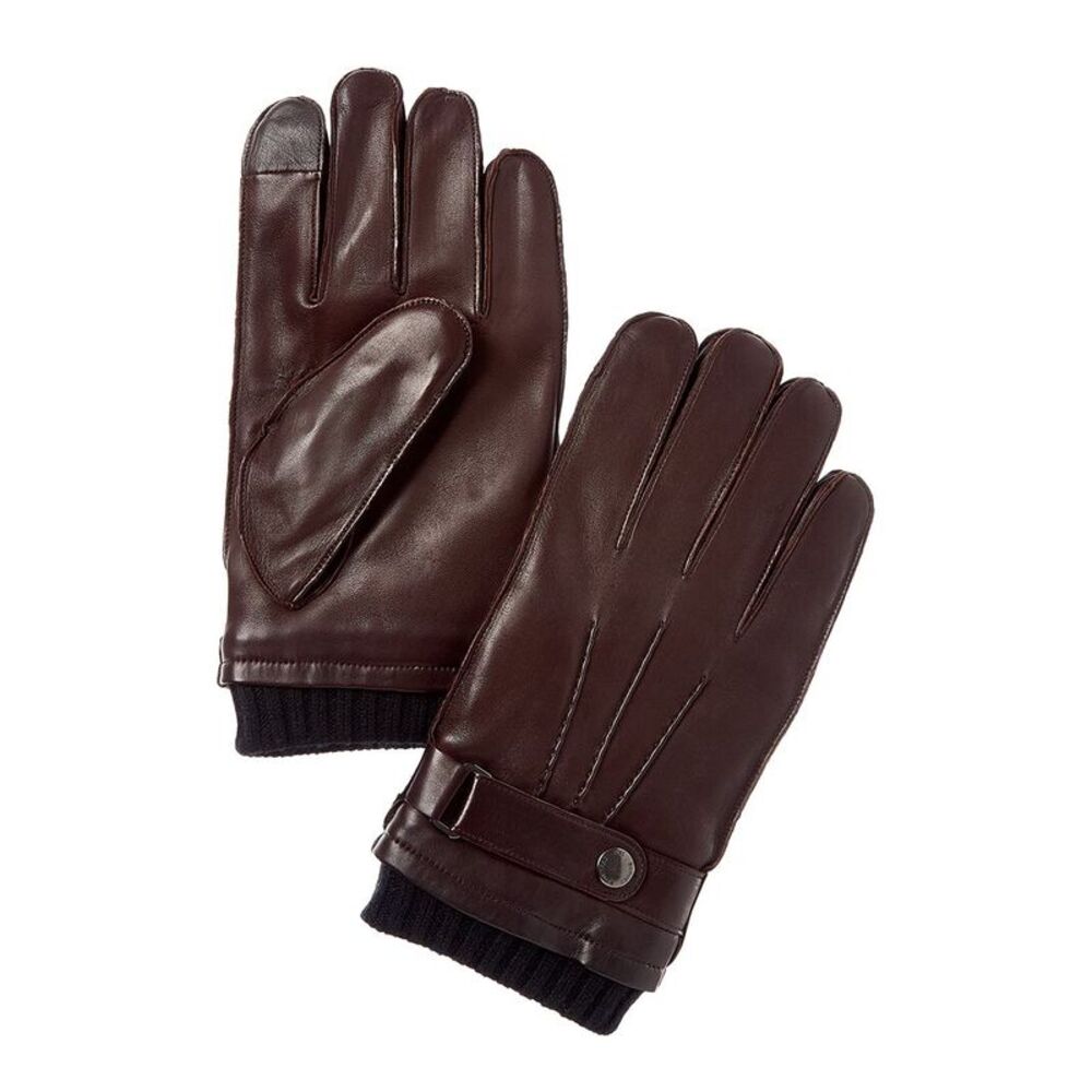 Brooks Brothers Belted Wool-Trim Leather Gloves, Brown